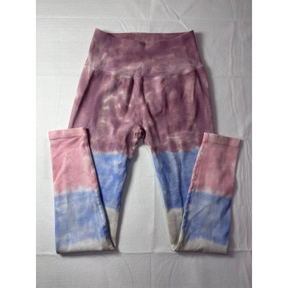 Spiritual Gangster Seamless Ribbed High Waist Tie Dye Leggings Pink Blue M/L